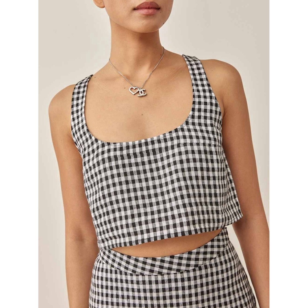 Reformation Adalyn Linen Top Women's Sz 10 Cropped Preppy Chic Gingham $78